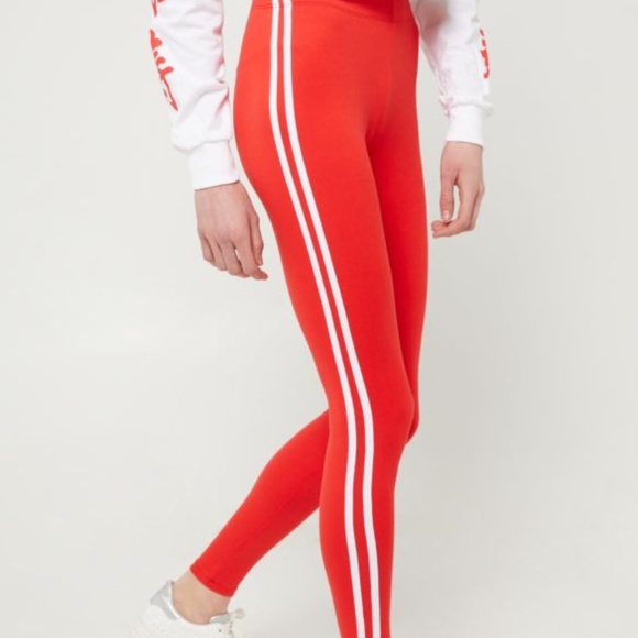 Red High Waisted Side Striped Super Soft Leggings **s/m** - Picture 1 of 3